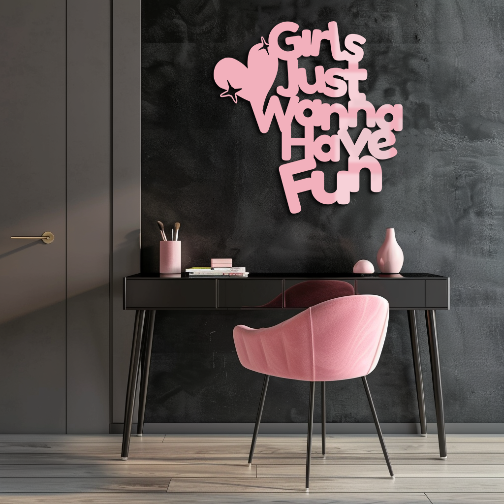 Girls Just Wanna Have Fun Metal Wall Art – Playful Heart & Star Design - KAFGP118