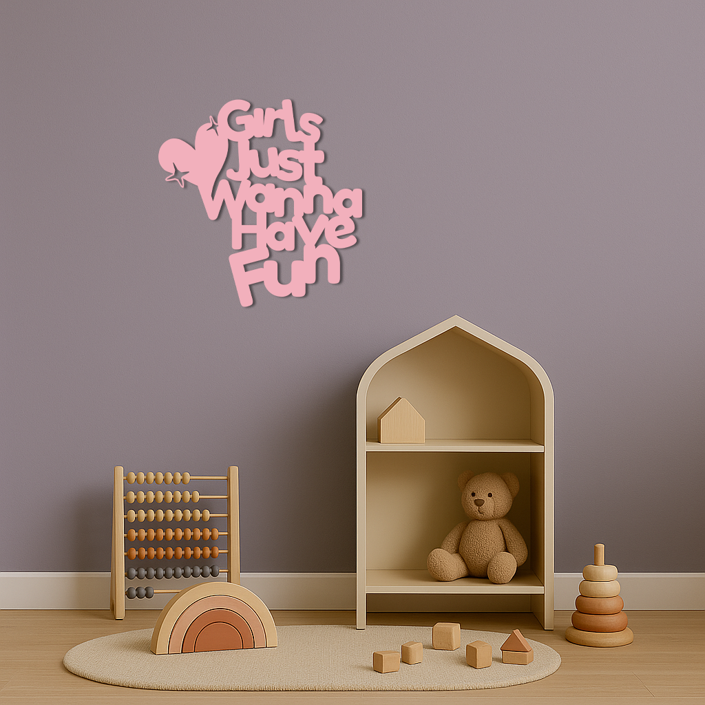 Girls Just Wanna Have Fun Metal Wall Art – Playful Heart & Star Design - KAFGP118