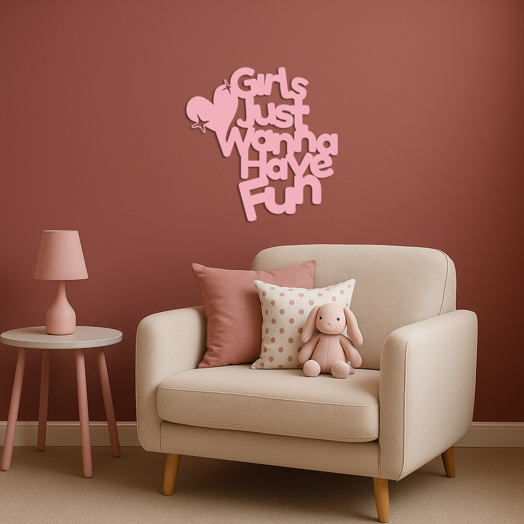 Girls Just Wanna Have Fun Metal Wall Art – Playful Heart & Star Design - KAFGP118