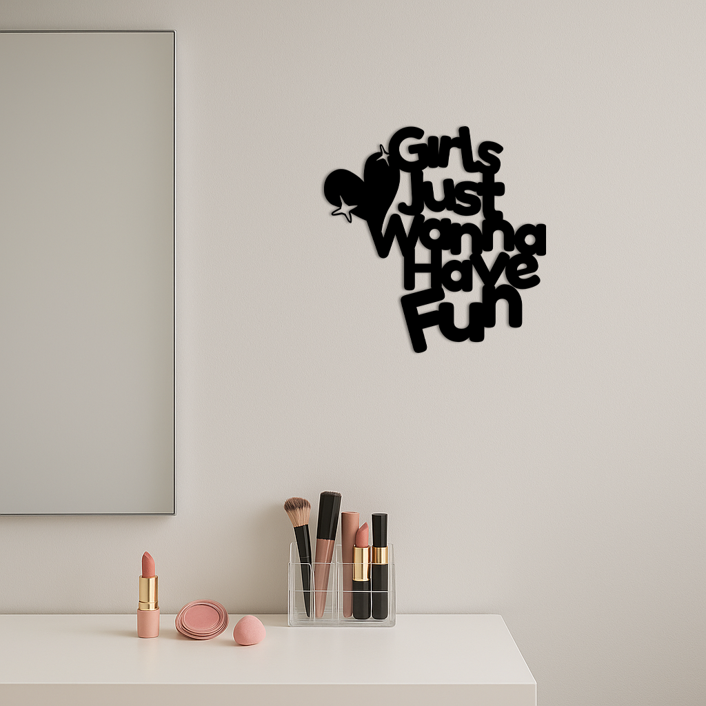 Girls Just Wanna Have Fun Metal Wall Art – Playful Heart & Star Design - KAFGP118