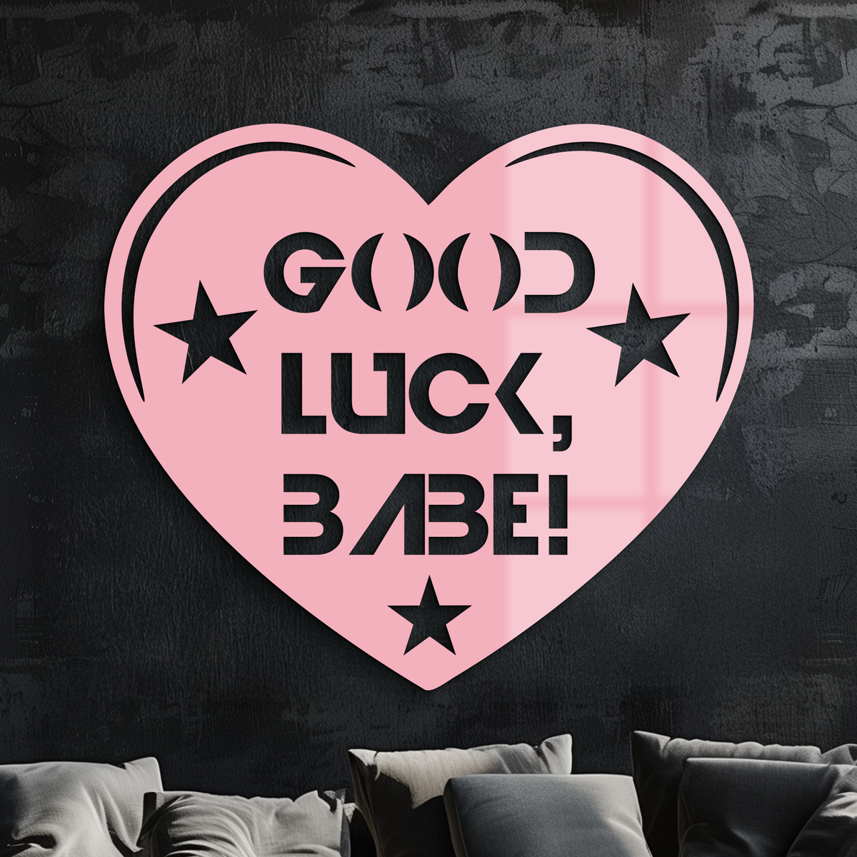 Good Luck Babe Heart Metal Wall Art – Positive Vibes Star Design - KAFGP120