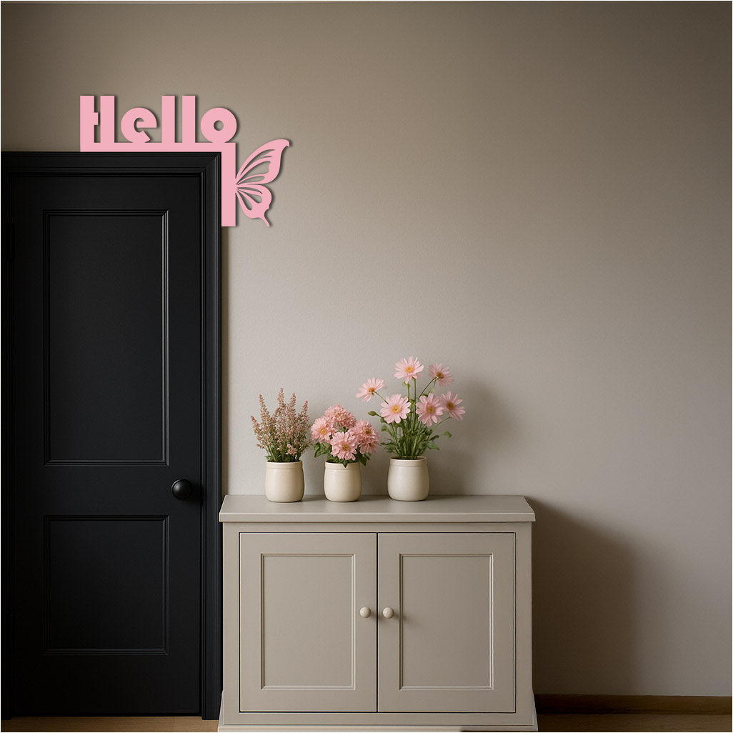 Hello Butterfly Metal Wall Art – Door Corner Decorative Sign - KAFGP122