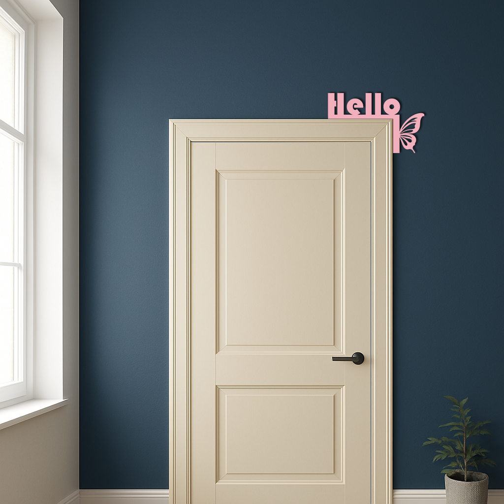 Hello Butterfly Metal Wall Art – Door Corner Decorative Sign - KAFGP122