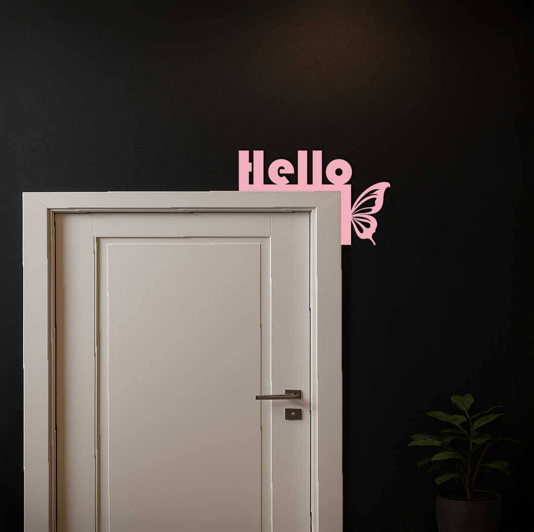 Hello Butterfly Metal Wall Art – Door Corner Decorative Sign - KAFGP122