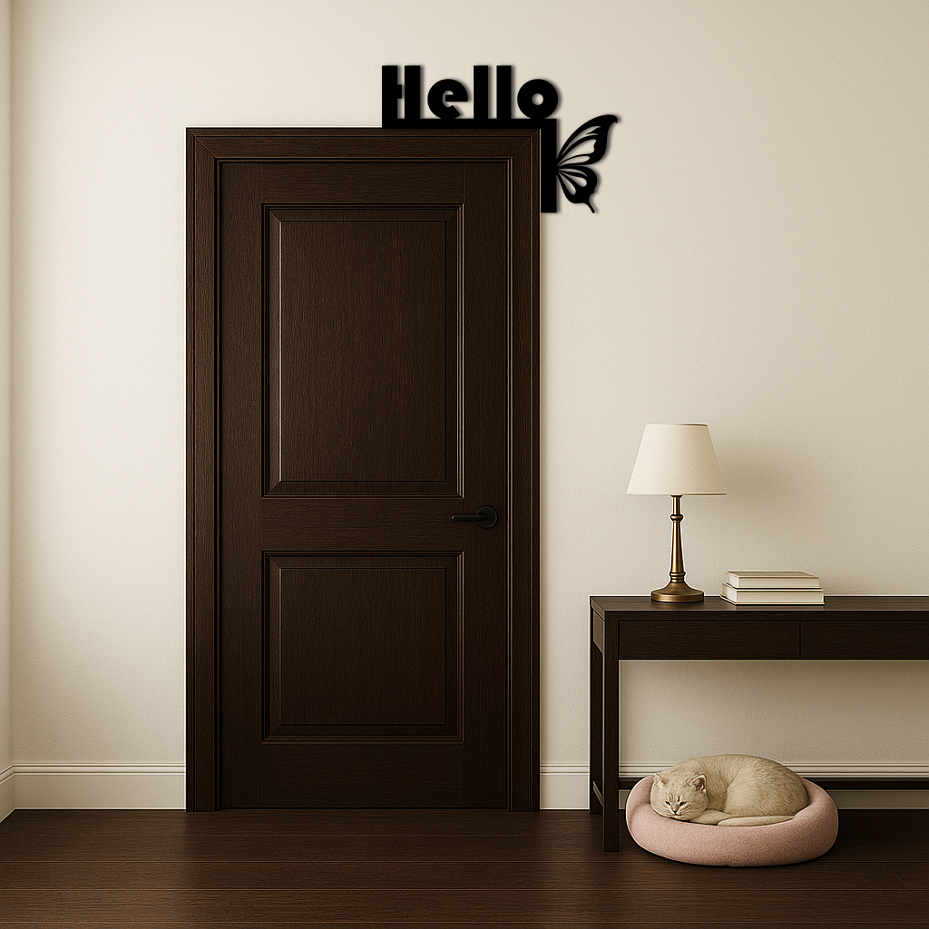 Hello Butterfly Metal Wall Art – Door Corner Decorative Sign - KAFGP122