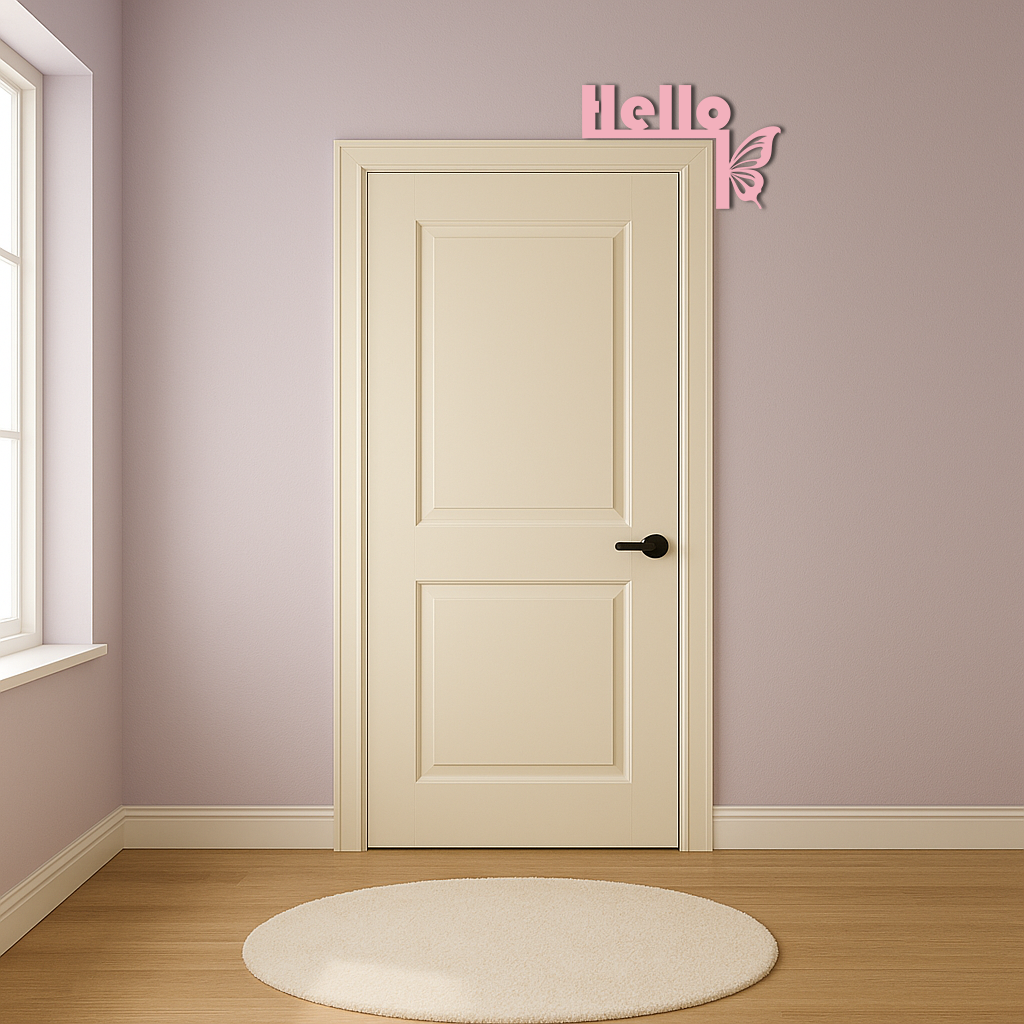 Hello Butterfly Metal Wall Art – Door Corner Decorative Sign - KAFGP122