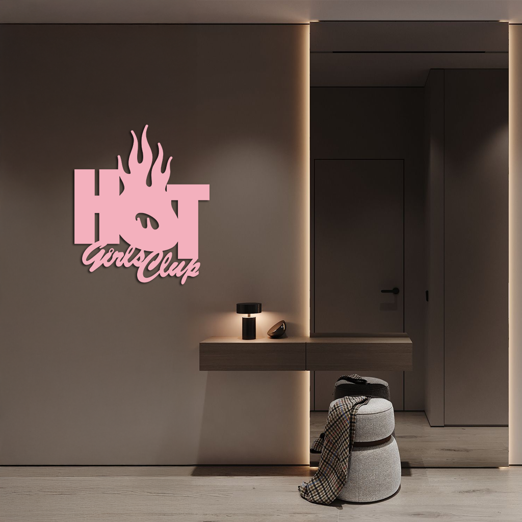 Hot Girls Club Metal Wall Art – Feminine Neon Style Home Decor - KAFGP123