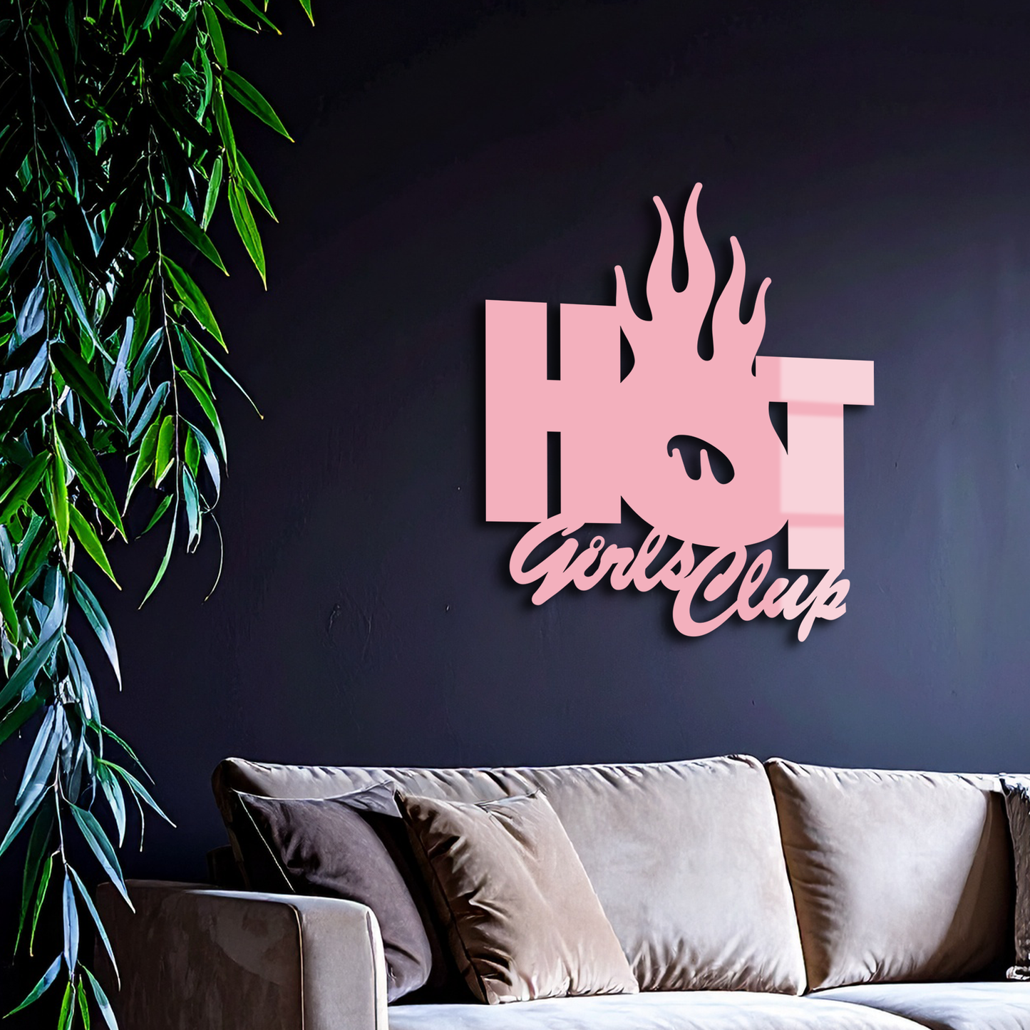 Hot Girls Club Metal Wall Art – Feminine Neon Style Home Decor - KAFGP123