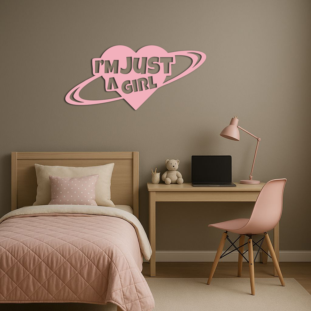 I'm Just a Girl Heart Planet Silhouette Metal Wall Art – Feminine Empowerment Design - KAFGP125