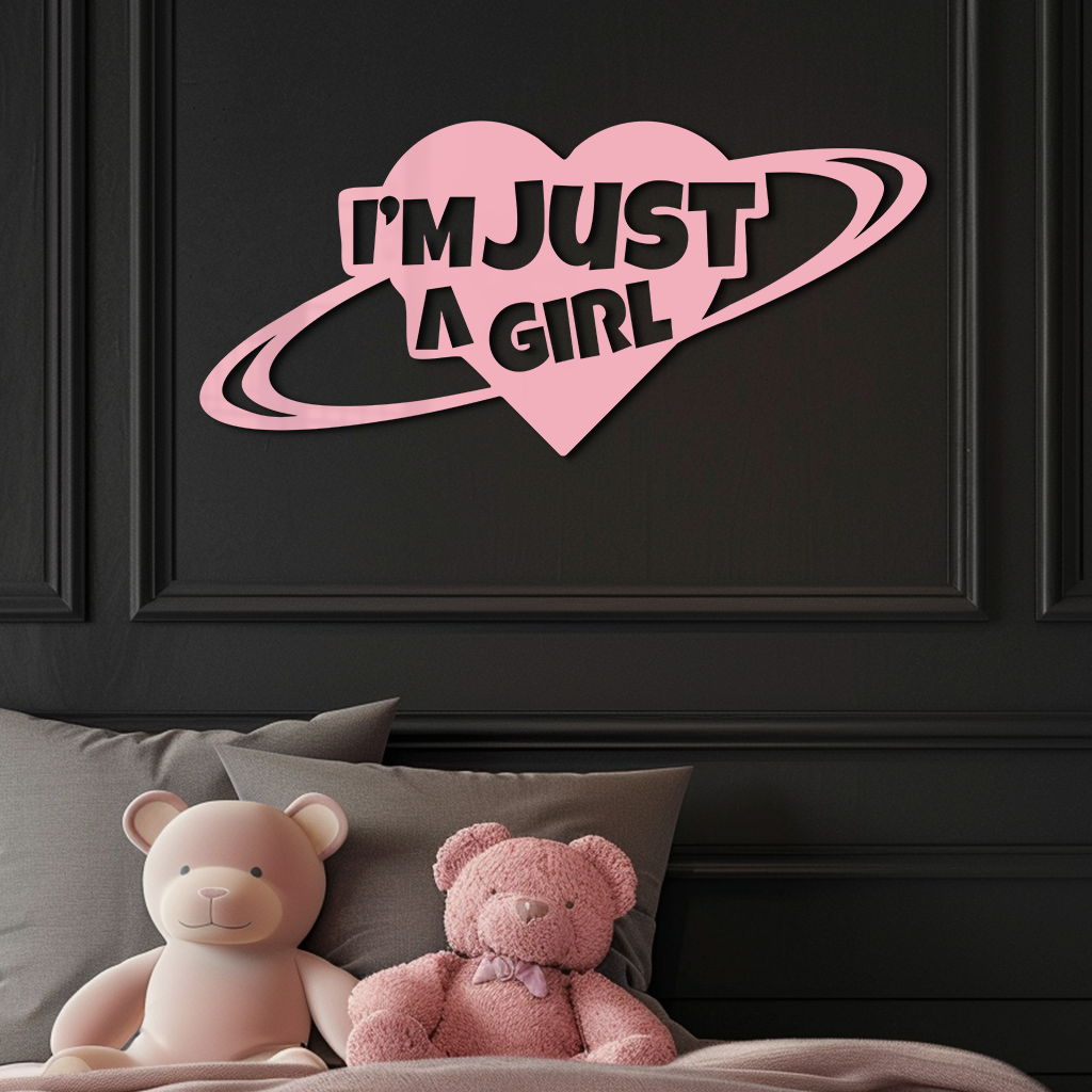 I'm Just a Girl Heart Planet Silhouette Metal Wall Art – Feminine Empowerment Design - KAFGP125