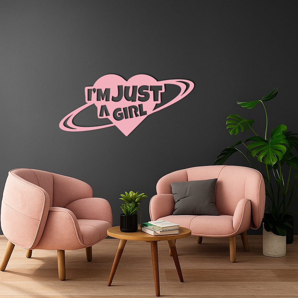 I'm Just a Girl Heart Planet Silhouette Metal Wall Art – Feminine Empowerment Design - KAFGP125