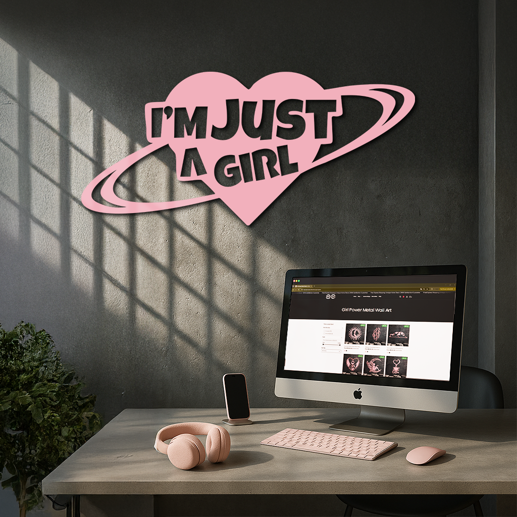 I'm Just a Girl Heart Planet Silhouette Metal Wall Art – Feminine Empowerment Design - KAFGP125