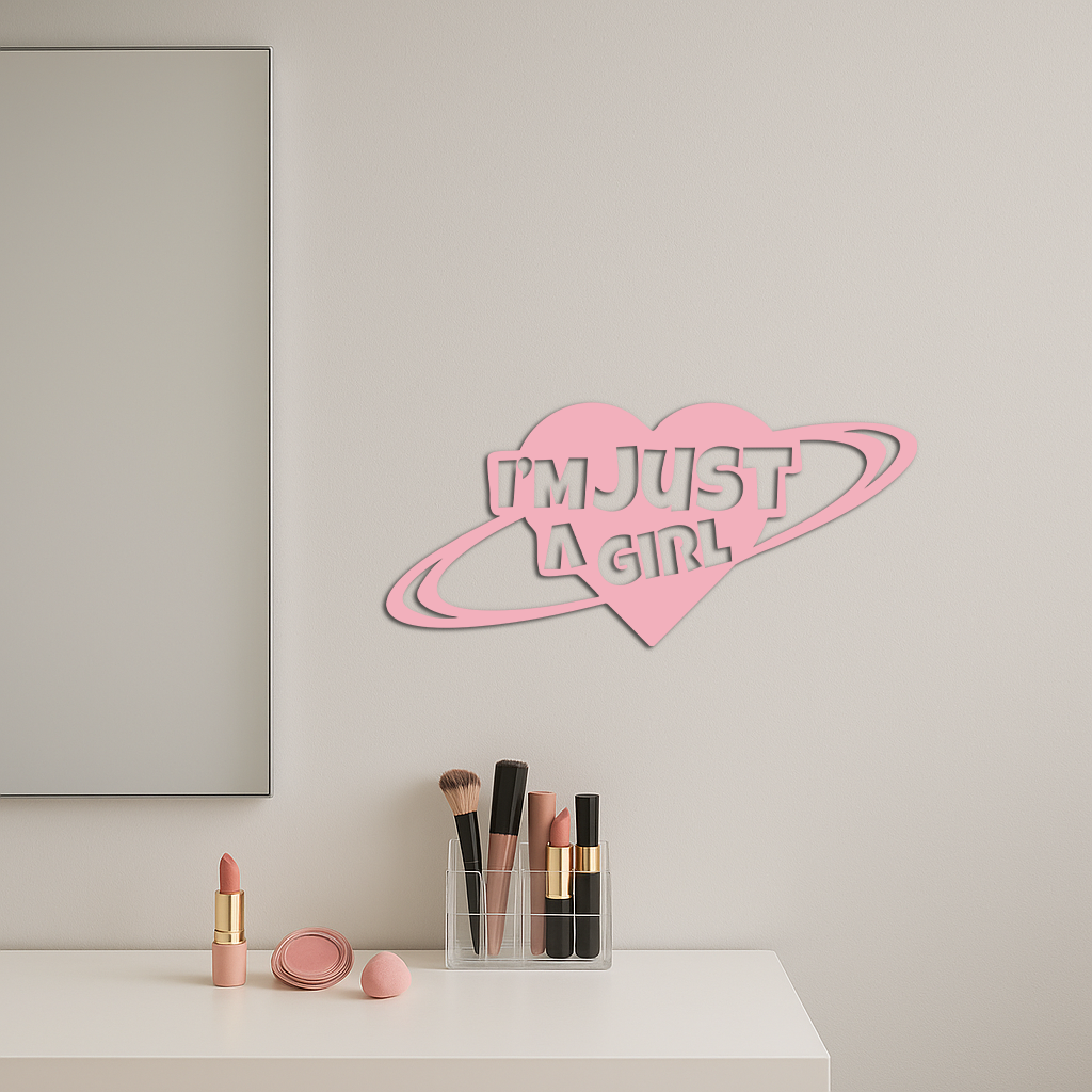 I'm Just a Girl Heart Planet Silhouette Metal Wall Art – Feminine Empowerment Design - KAFGP125