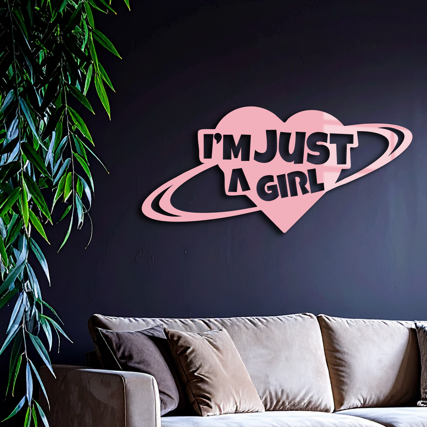 I'm Just a Girl Heart Planet Silhouette Metal Wall Art – Feminine Empowerment Design - KAFGP125