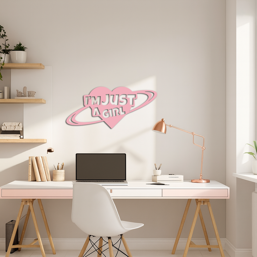 I'm Just a Girl Heart Planet Silhouette Metal Wall Art – Feminine Empowerment Design - KAFGP125