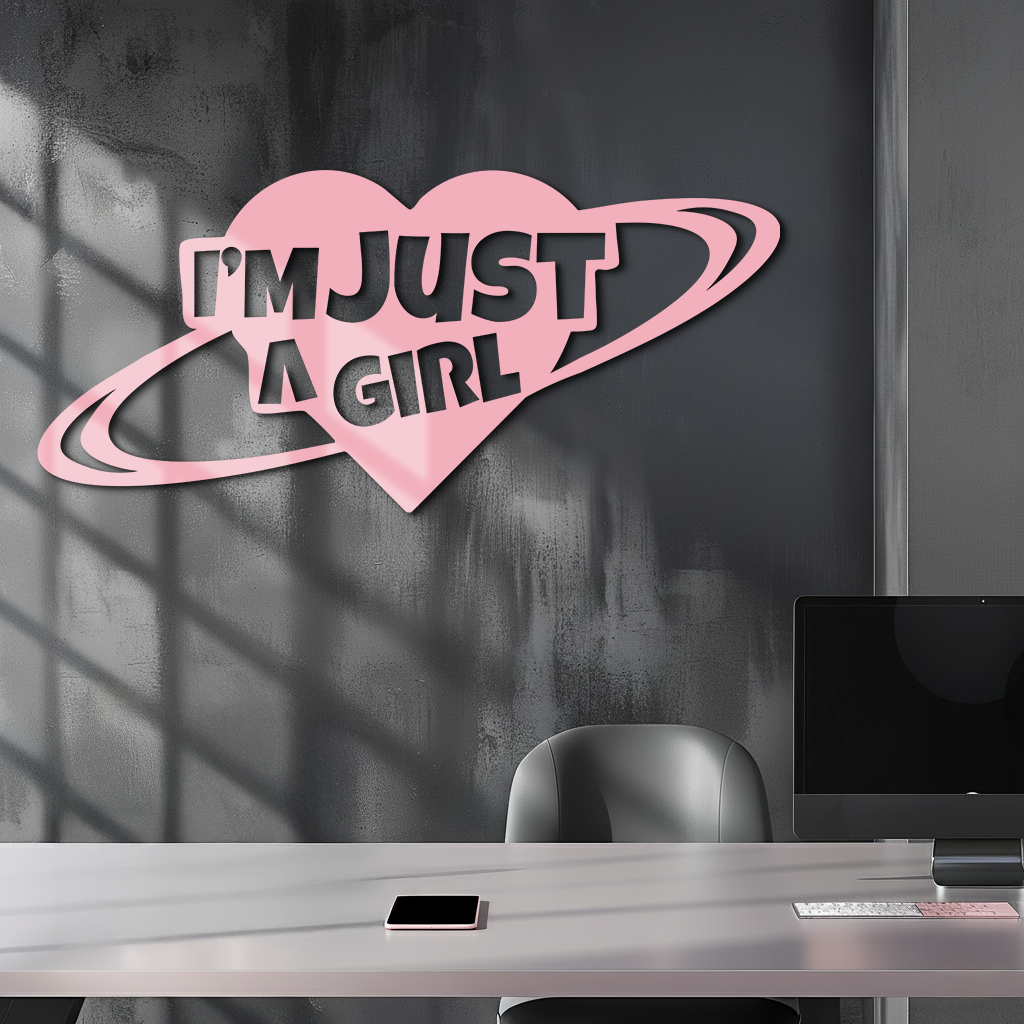 I'm Just a Girl Heart Planet Silhouette Metal Wall Art – Feminine Empowerment Design - KAFGP125