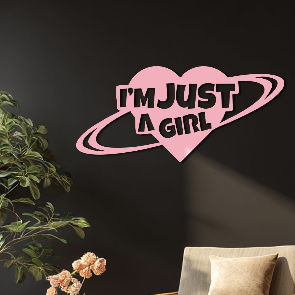 I'm Just a Girl Heart Planet Silhouette Metal Wall Art – Feminine Empowerment Design - KAFGP125
