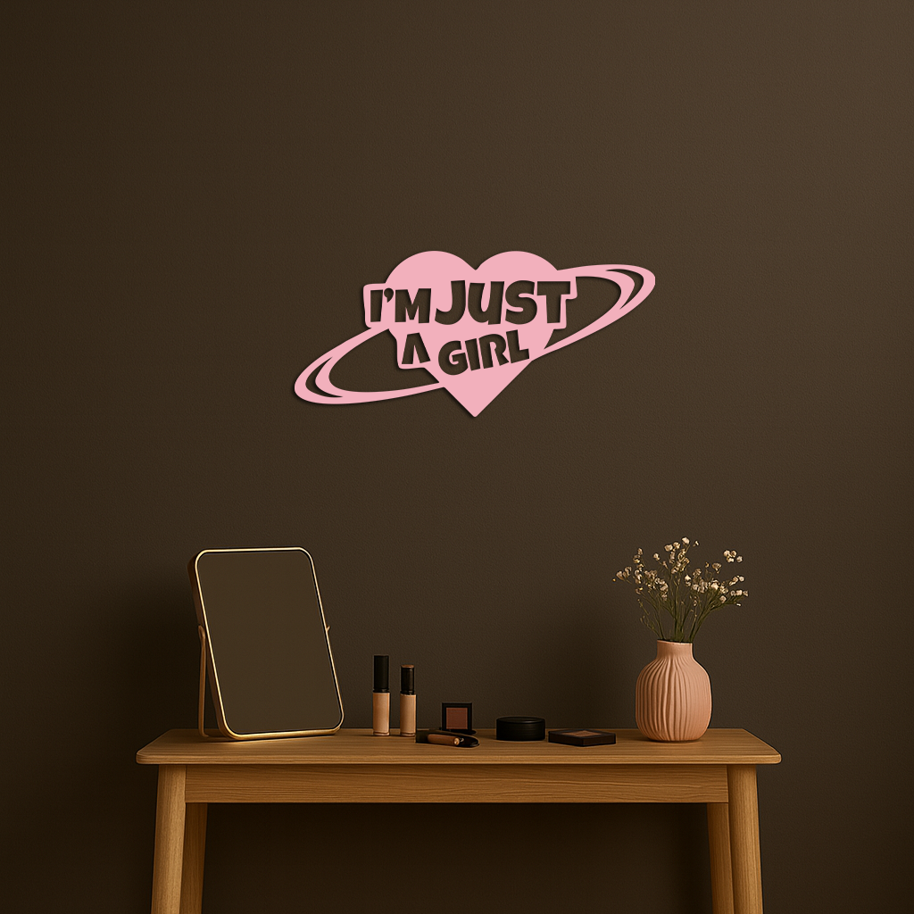 I'm Just a Girl Heart Planet Silhouette Metal Wall Art – Feminine Empowerment Design - KAFGP125