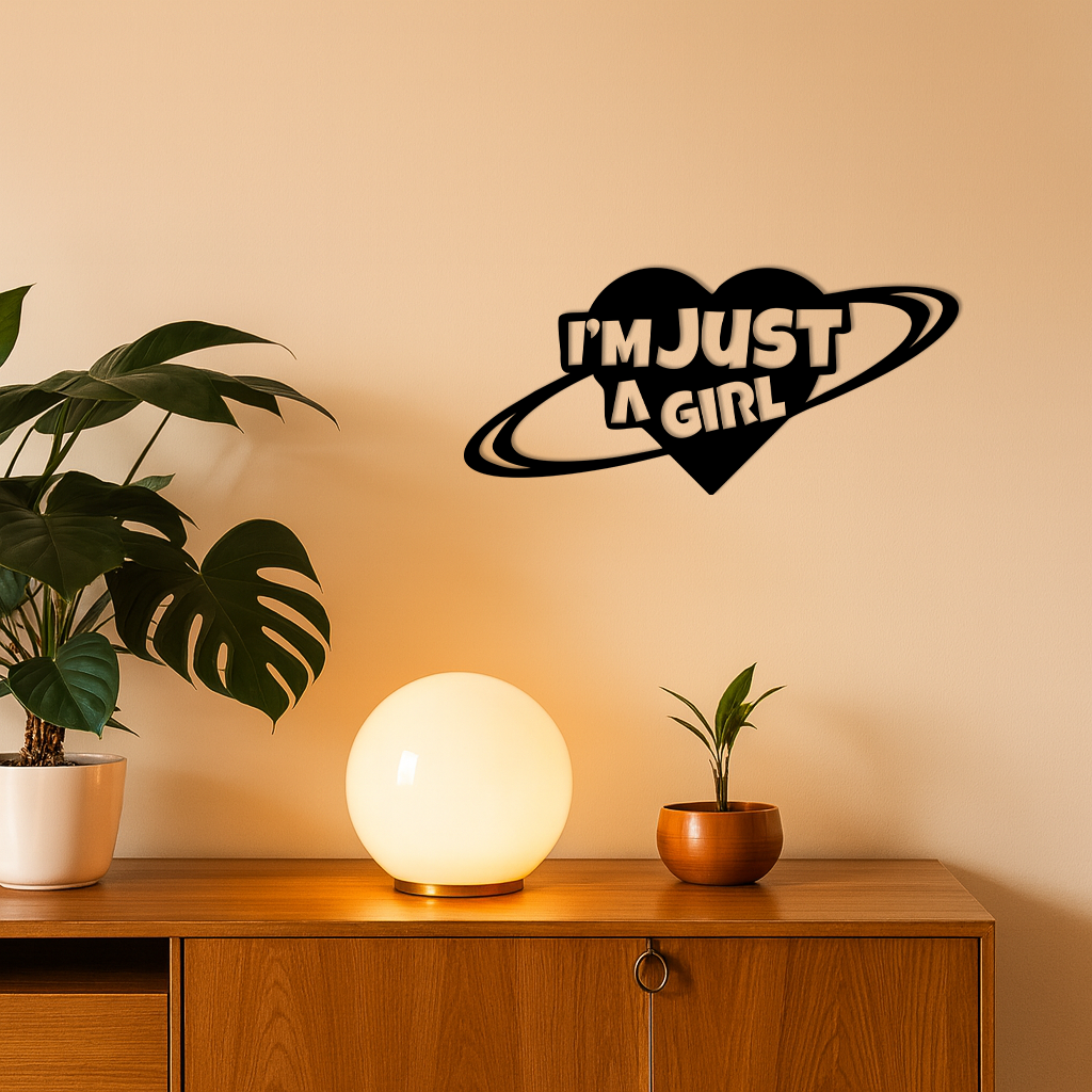 I'm Just a Girl Heart Planet Silhouette Metal Wall Art – Feminine Empowerment Design - KAFGP125