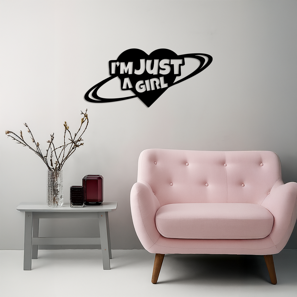 I'm Just a Girl Heart Planet Silhouette Metal Wall Art – Feminine Empowerment Design - KAFGP125