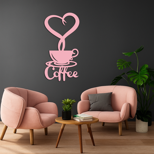 Coffee Cup Heart Metal Wall Art – Modern Coffee Lover Kitchen Decor -KAFGP131