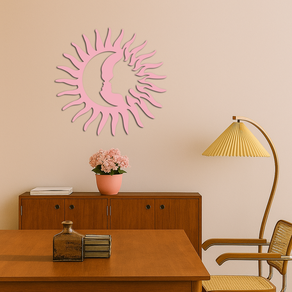 Sun and Moon Face Metal Wall Art – Celestial Silhouette Home Decor - KAFGP136