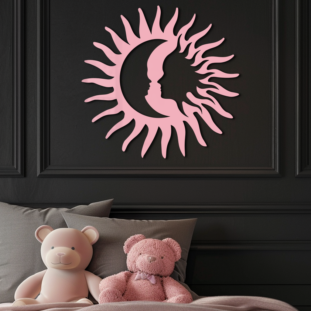 Sun and Moon Face Metal Wall Art – Celestial Silhouette Home Decor - KAFGP136