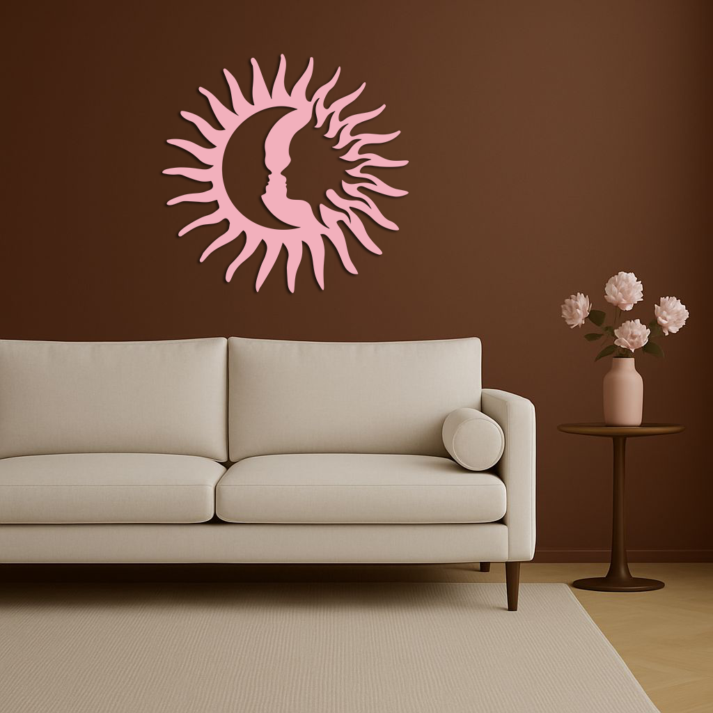 Sun and Moon Face Metal Wall Art – Celestial Silhouette Home Decor - KAFGP136