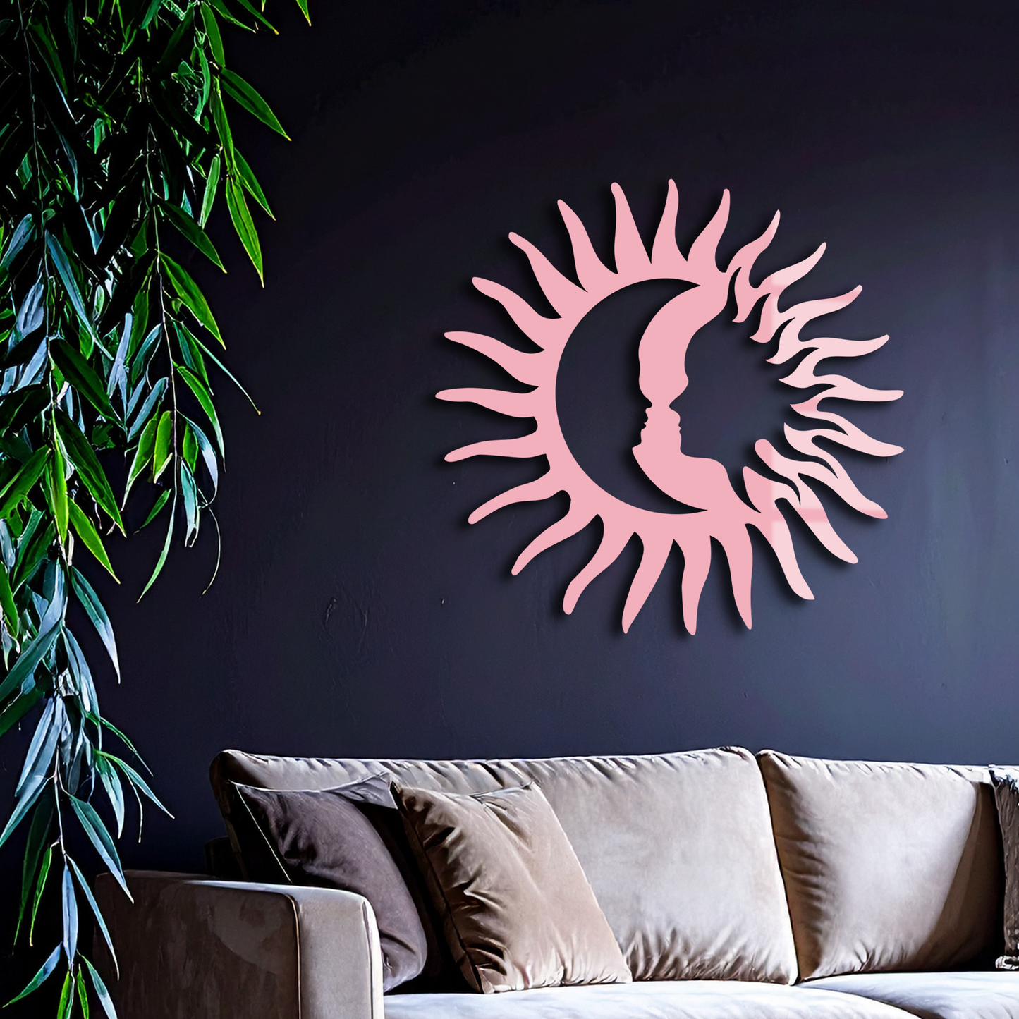 Sun and Moon Face Metal Wall Art – Celestial Silhouette Home Decor - KAFGP136