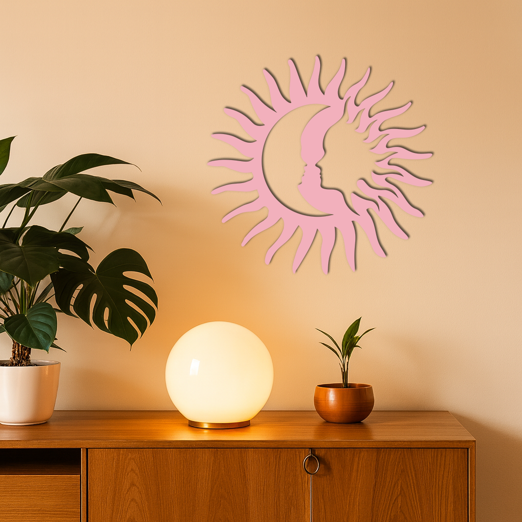 Sun and Moon Face Metal Wall Art – Celestial Silhouette Home Decor - KAFGP136