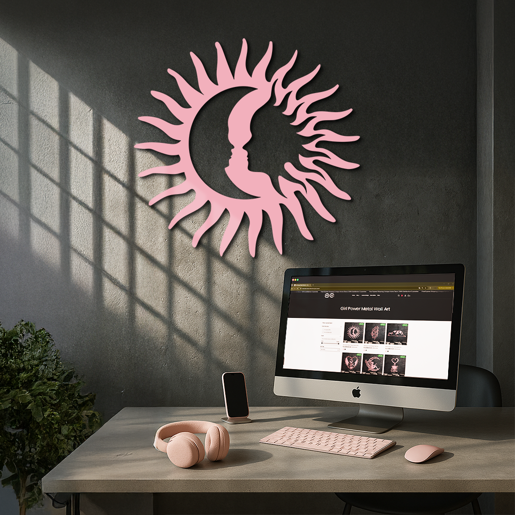 Sun and Moon Face Metal Wall Art – Celestial Silhouette Home Decor - KAFGP136