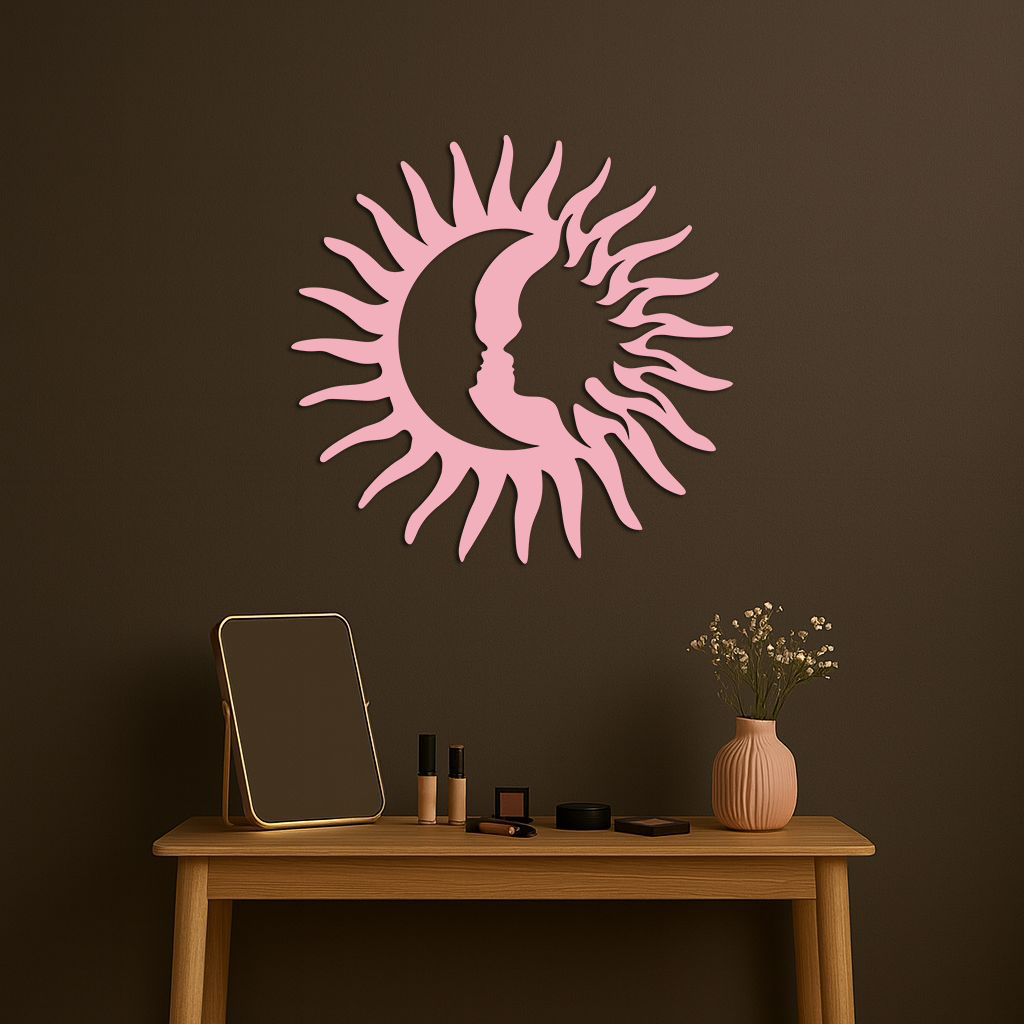 Sun and Moon Face Metal Wall Art – Celestial Silhouette Home Decor - KAFGP136