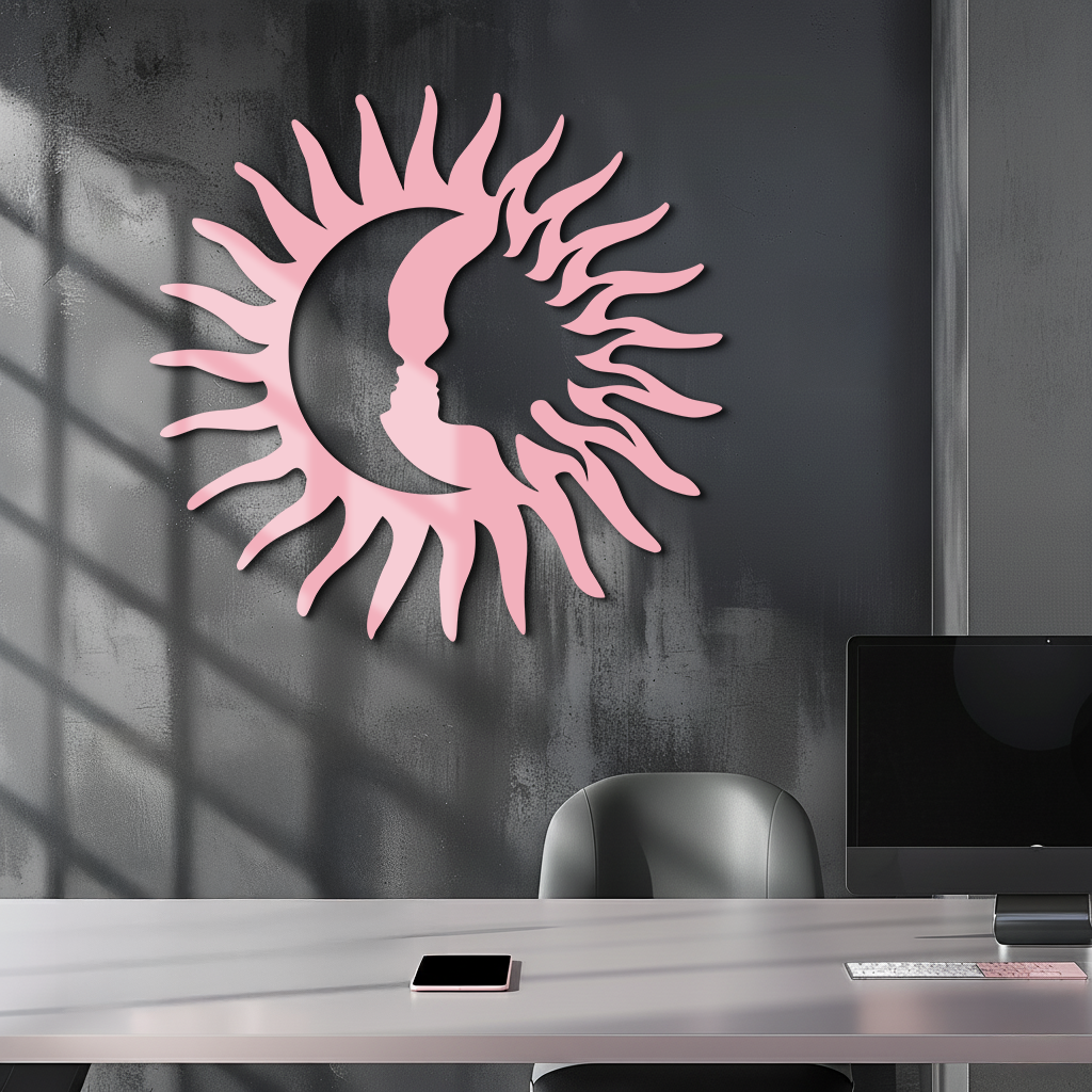 Sun and Moon Face Metal Wall Art – Celestial Silhouette Home Decor - KAFGP136