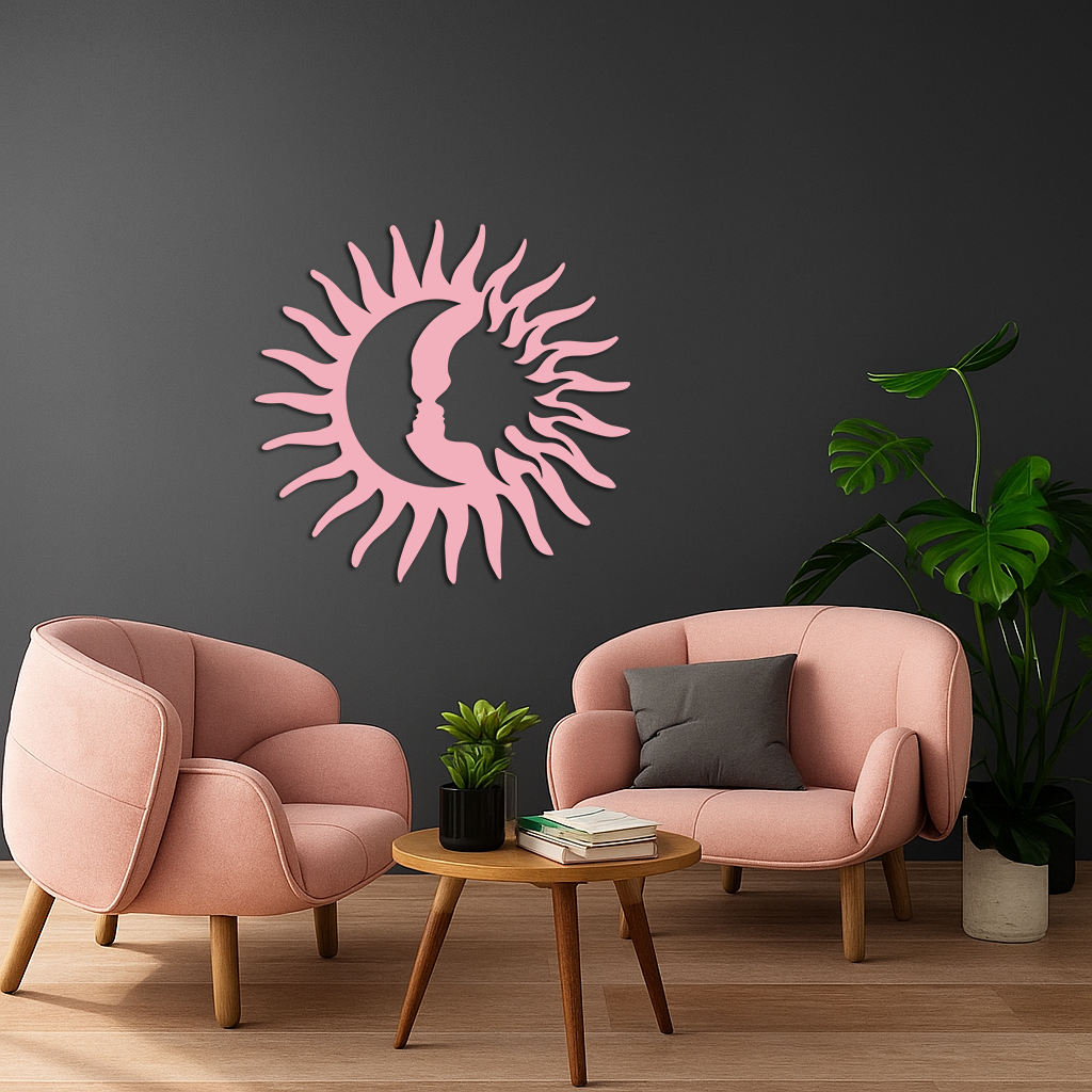 Sun and Moon Face Metal Wall Art – Celestial Silhouette Home Decor - KAFGP136
