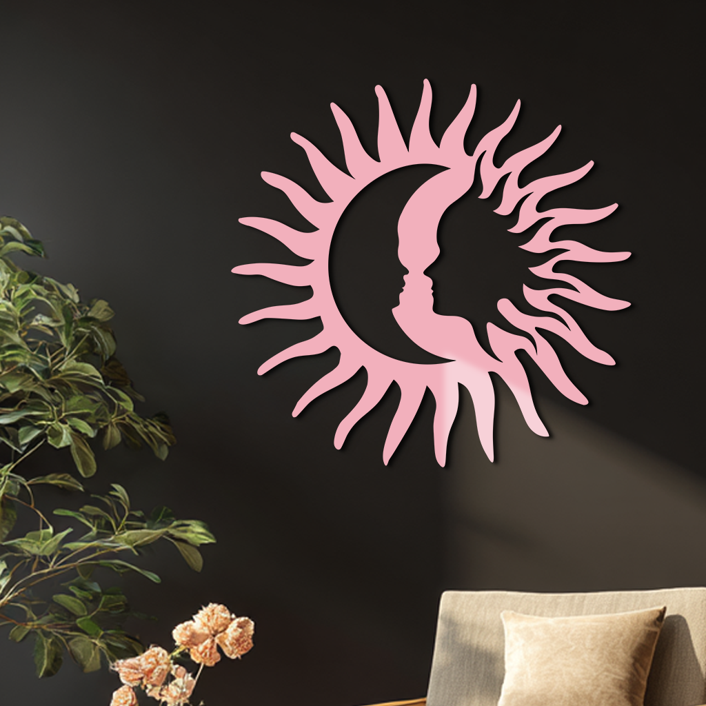 Sun and Moon Face Metal Wall Art – Celestial Silhouette Home Decor - KAFGP136