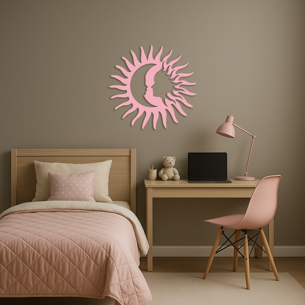Sun and Moon Face Metal Wall Art – Celestial Silhouette Home Decor - KAFGP136