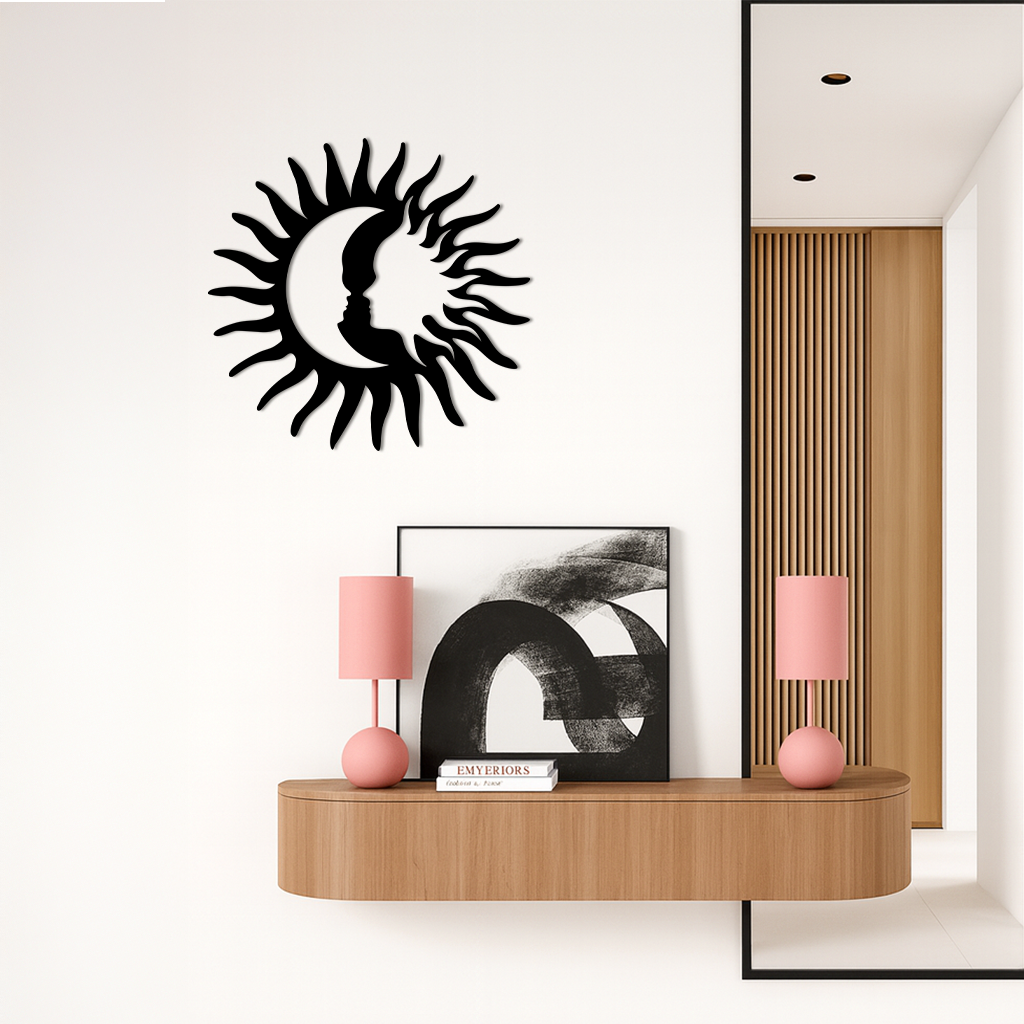 Sun and Moon Face Metal Wall Art – Celestial Silhouette Home Decor - KAFGP136