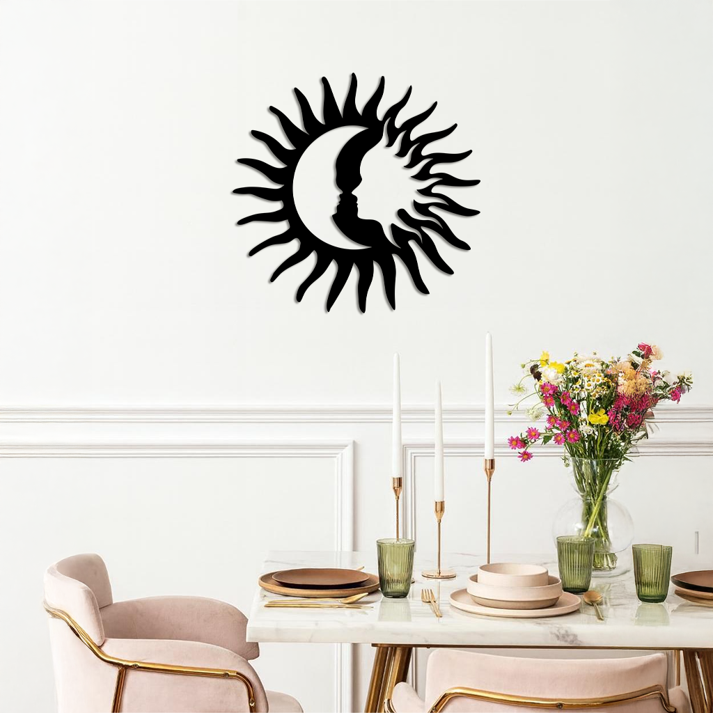 Sun and Moon Face Metal Wall Art – Celestial Silhouette Home Decor - KAFGP136