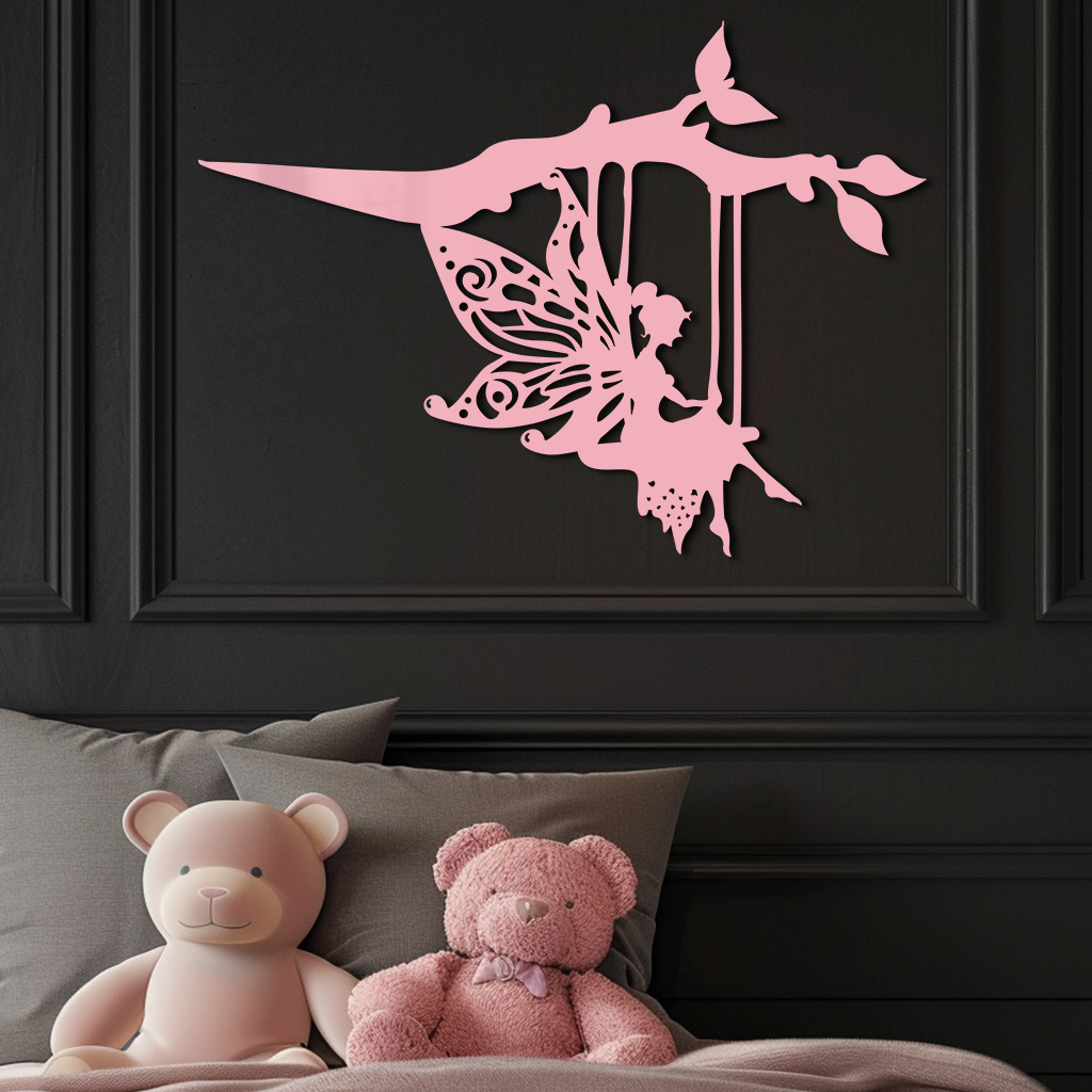 Enchanted Fairy on Swing Metal Garden Wall Art – Outdoor Fantasy Decor - KAFGP138
