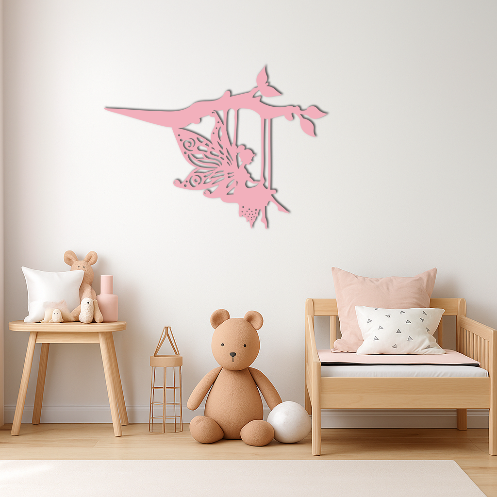 Enchanted Fairy on Swing Metal Garden Wall Art – Outdoor Fantasy Decor - KAFGP138