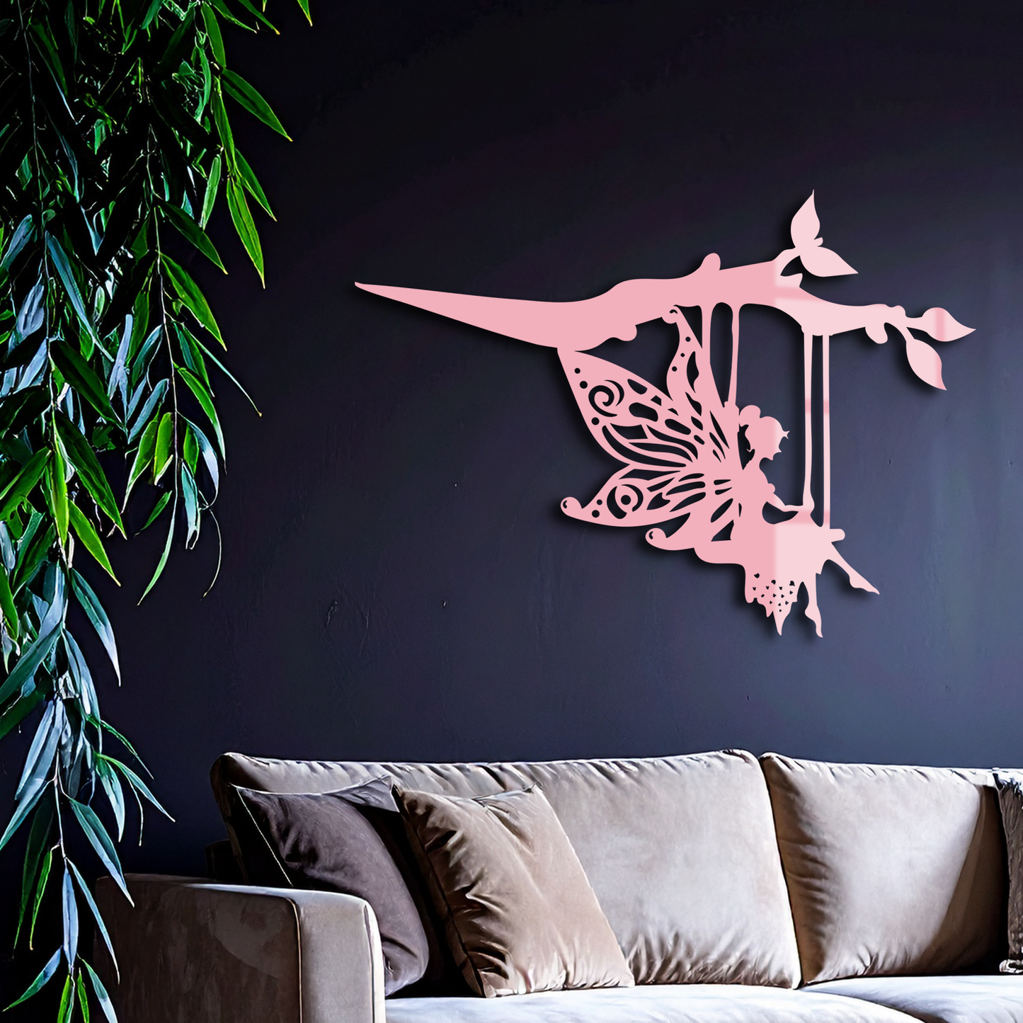Enchanted Fairy on Swing Metal Garden Wall Art – Outdoor Fantasy Decor - KAFGP138