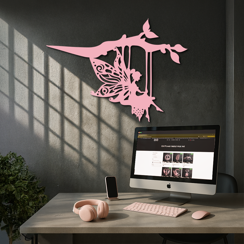 Enchanted Fairy on Swing Metal Garden Wall Art – Outdoor Fantasy Decor - KAFGP138