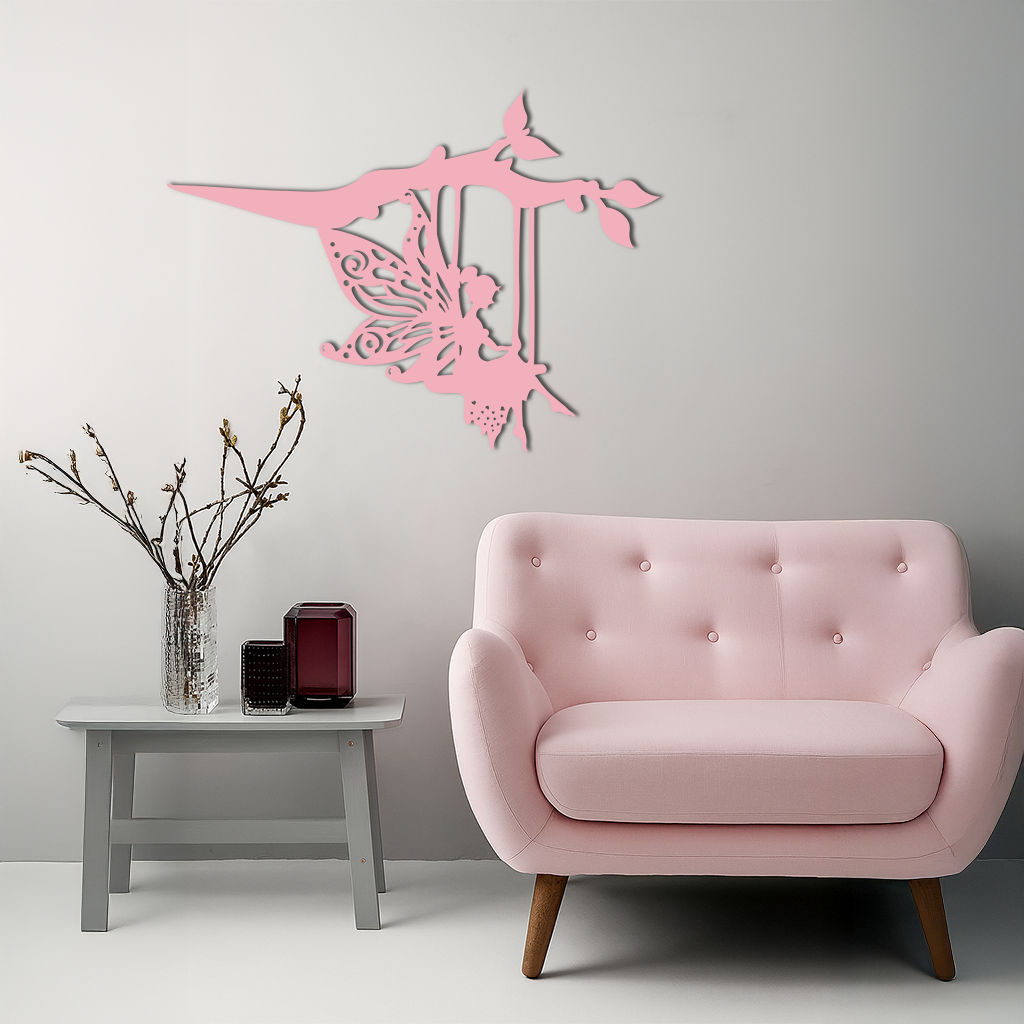 Enchanted Fairy on Swing Metal Garden Wall Art – Outdoor Fantasy Decor - KAFGP138