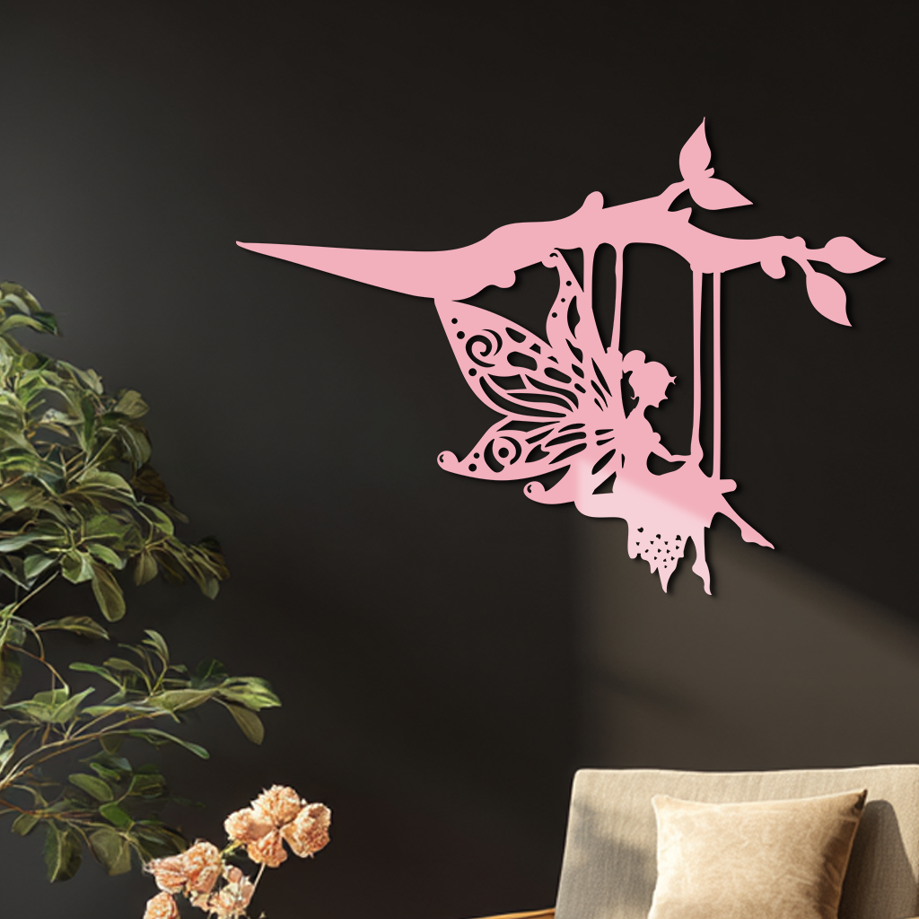 Enchanted Fairy on Swing Metal Garden Wall Art – Outdoor Fantasy Decor - KAFGP138