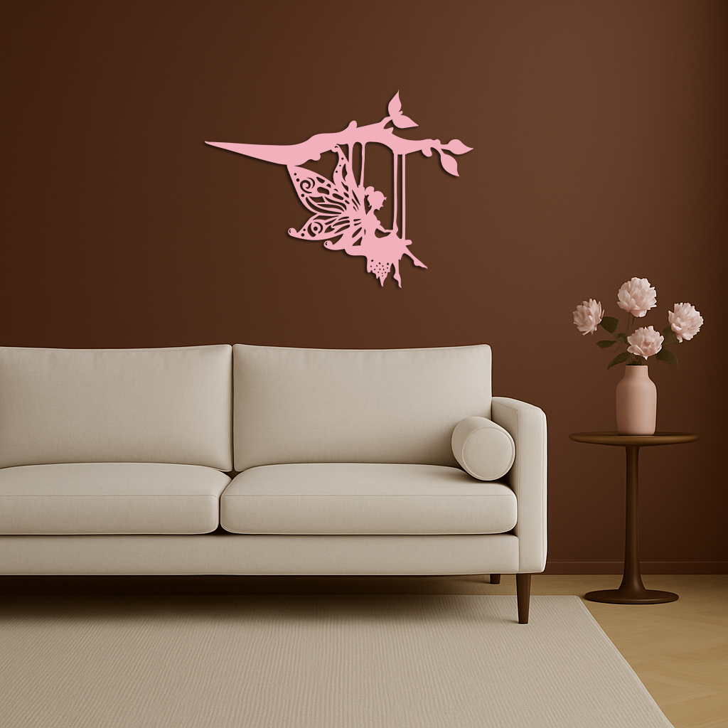 Enchanted Fairy on Swing Metal Garden Wall Art – Outdoor Fantasy Decor - KAFGP138