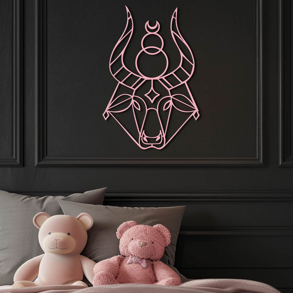 Taurus Zodiac Metal Wall Art – Geometric Bull Head Astrology Home Decor - KAFGP142