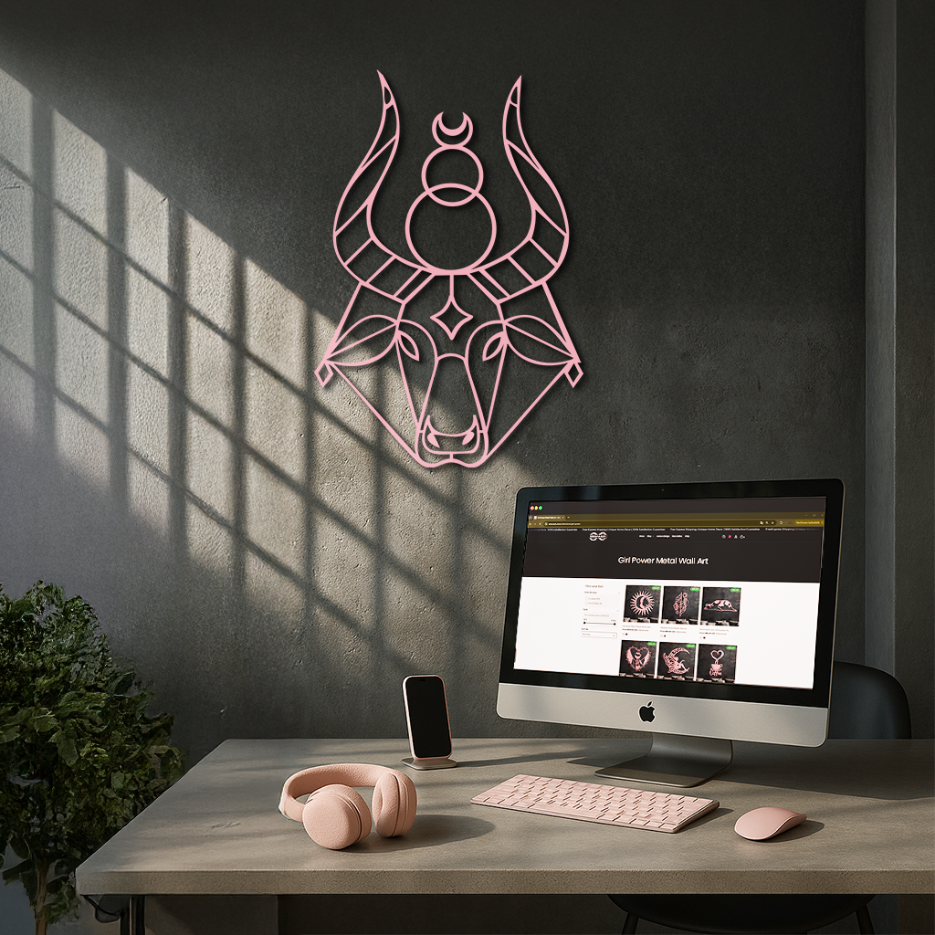 Taurus Zodiac Metal Wall Art – Geometric Bull Head Astrology Home Decor - KAFGP142