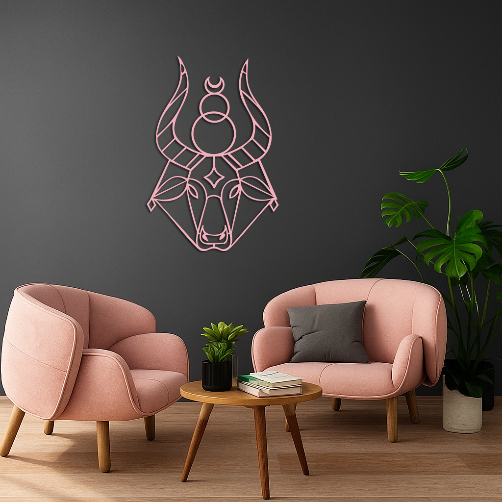 Taurus Zodiac Metal Wall Art – Geometric Bull Head Astrology Home Decor - KAFGP142