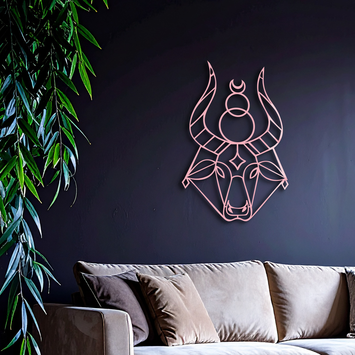 Taurus Zodiac Metal Wall Art – Geometric Bull Head Astrology Home Decor - KAFGP142
