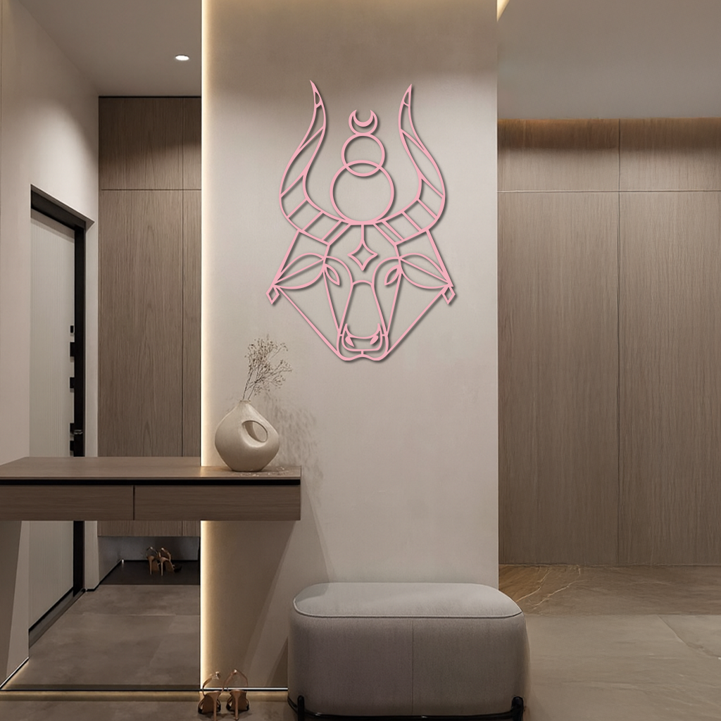 Taurus Zodiac Metal Wall Art – Geometric Bull Head Astrology Home Decor - KAFGP142